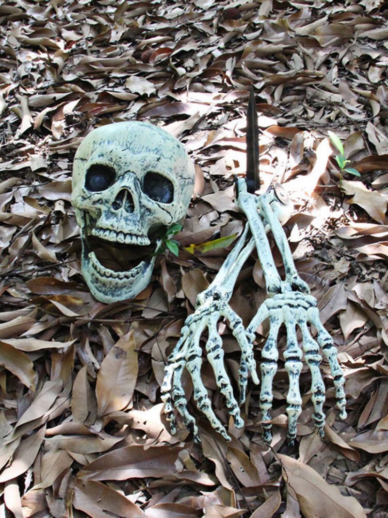 1 Pc Halloween Haunted Skull House Realistická Súprava Kostí Hlava A Ruky Cintorínska Scéna Cosplay Diy Dekorácie Hororovej Párty