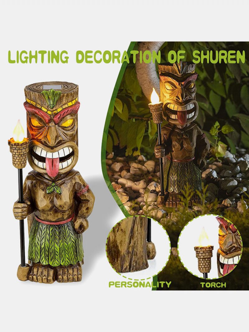 1 Pc Kreatívna Vintage Tribal Totem Figurína Socha Zo Živice S Led Blikajúcou Baterkou Vonkajšie Vnútorné Nádvorie Záhradná Lampa Dekor