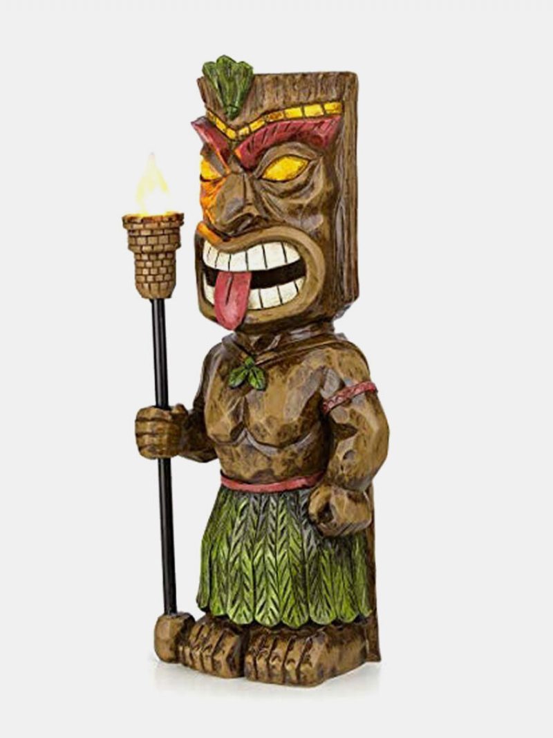 1 Pc Kreatívna Vintage Tribal Totem Figurína Socha Zo Živice S Led Blikajúcou Baterkou Vonkajšie Vnútorné Nádvorie Záhradná Lampa Dekor