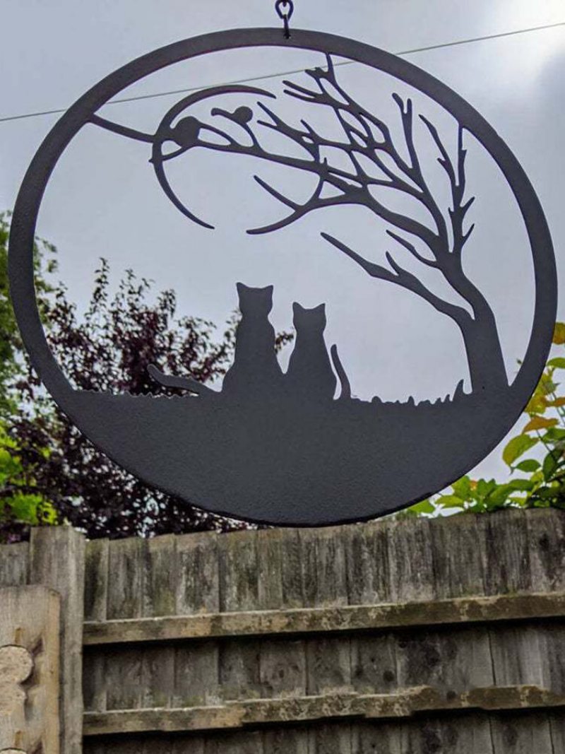 1 Pc Závesný Kovový Prívesok Lonely Fox Cat Tvar Reťazový Ozdoba Na Okno Dekorácia Do Domácej Záhrady