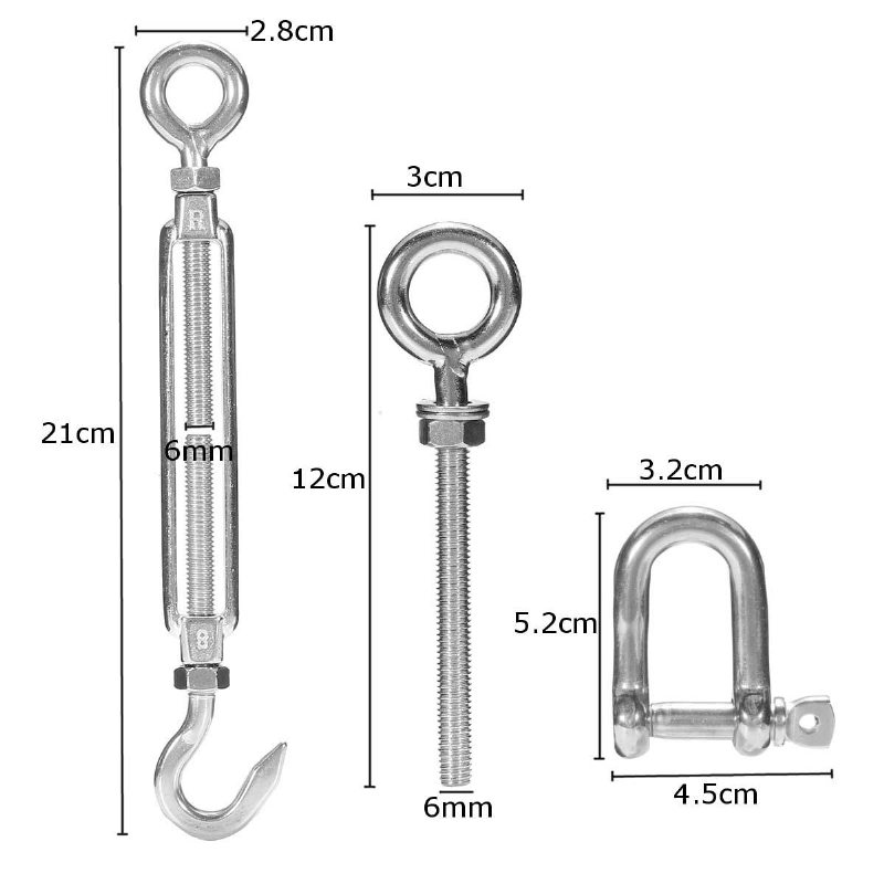 12ks/sada Shade Sail Kit 6mm Nerezová Námorná 4-bodová Štvorcová Obdĺžniková Tkanina