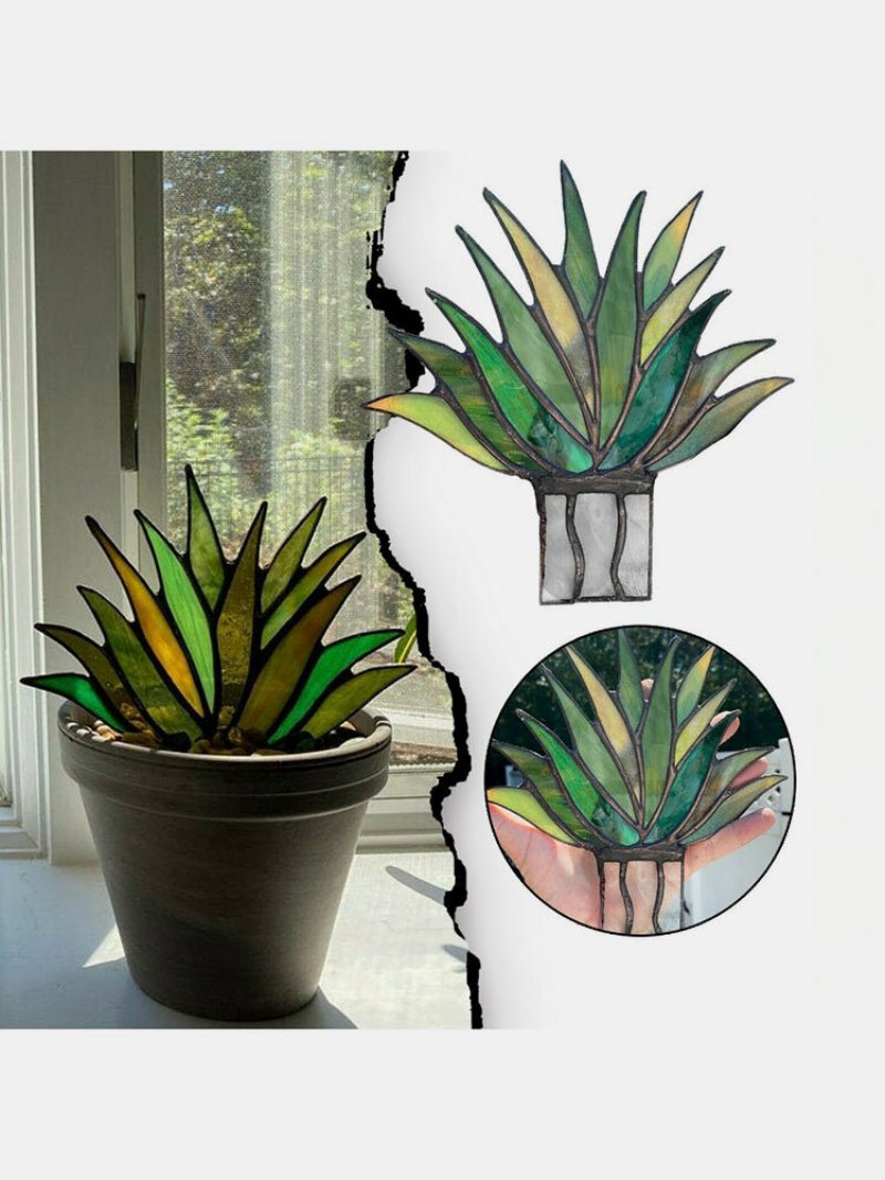 Akrylový Suncatcher Stained Agave Aloe Črepníková Rastlina Kvetináč Záhrada Home Ornament