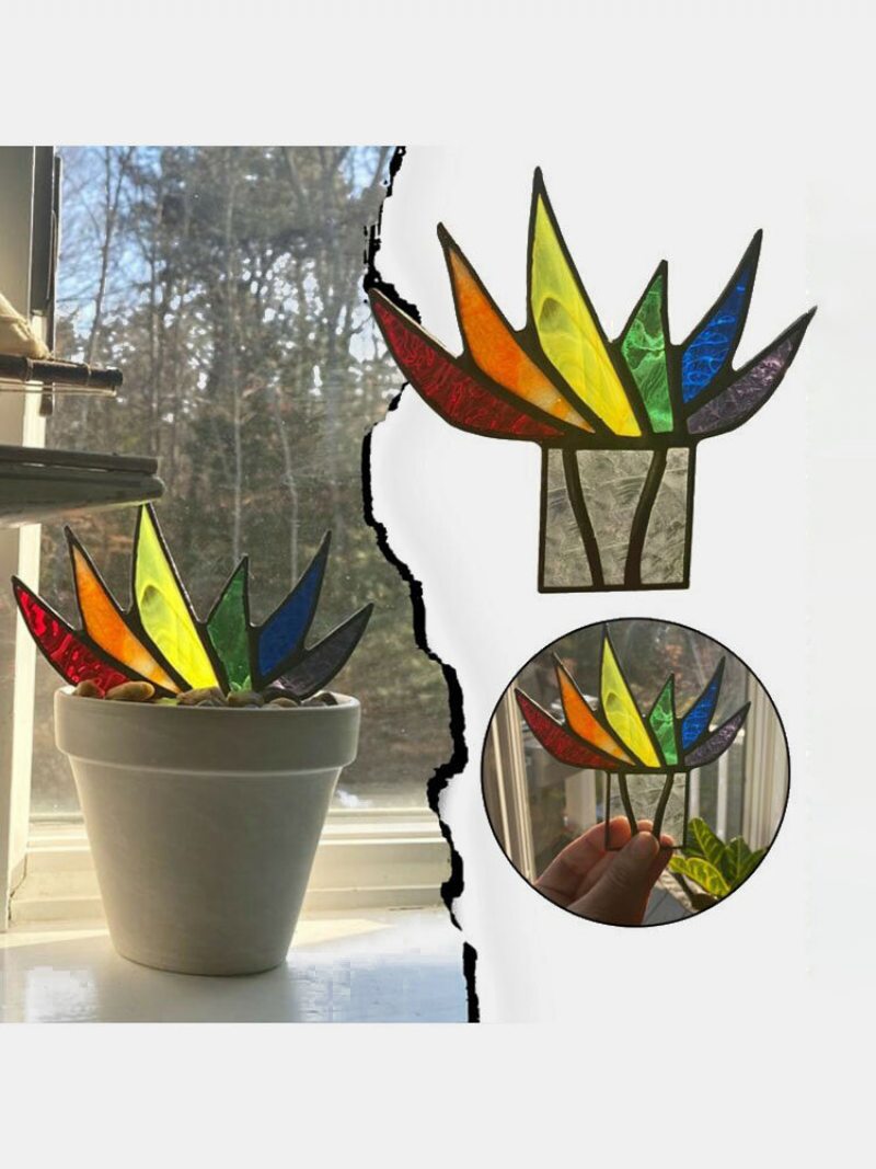 Akrylový Suncatcher Stained Agave Aloe Črepníková Rastlina Kvetináč Záhrada Home Ornament