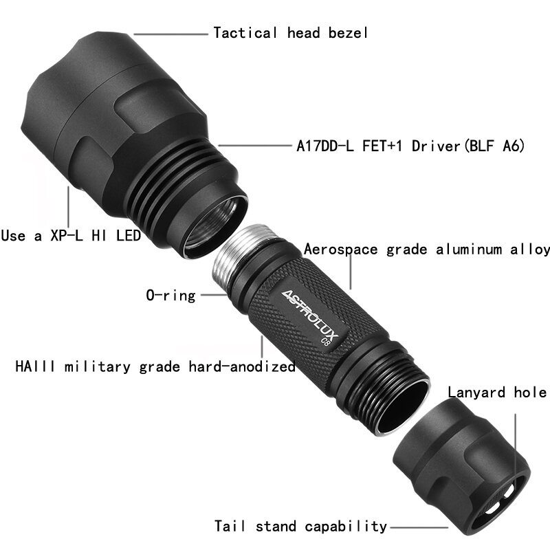 Astrolux C8 Xp-l Hi 1300 Lúmenov 7/4 Režimy A6 Driver Taktická Edc Led Baterka 18650 - 3a