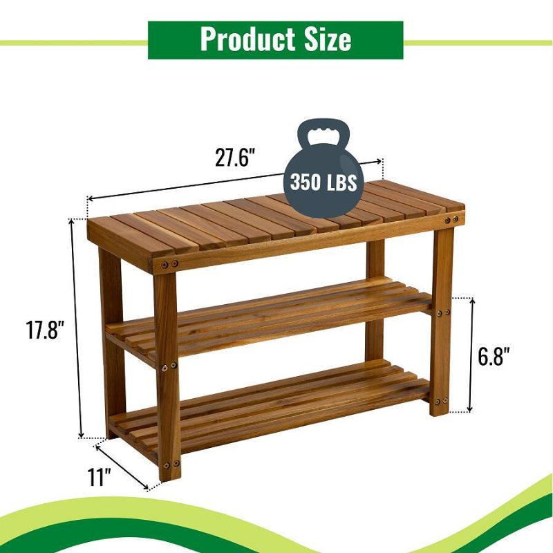 Beefurni Akáciový Drevený Stojan Na Topánky Lavička Silná Nosnosť Až 350 Lbs Najlepšie Nápady Pre Vstup Do Kúpeľne Predné Dvere Prírodná Farba