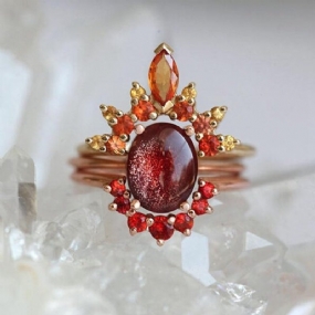 3 Ks/sada Štýlové Dámske Stohovateľné Prstene Ruby Crystal Flower Charm Bohemian Ring Sets Pre Ženy