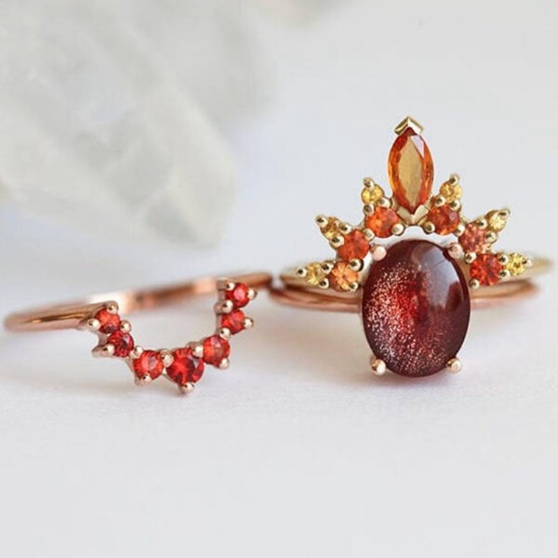 3 Ks/sada Štýlové Dámske Stohovateľné Prstene Ruby Crystal Flower Charm Bohemian Ring Sets Pre Ženy