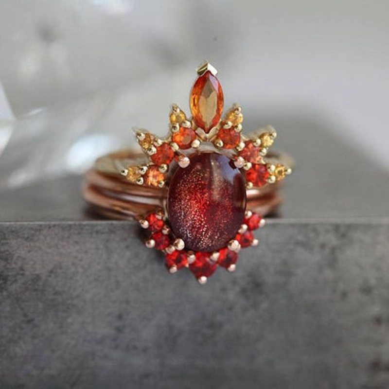 3 Ks/sada Štýlové Dámske Stohovateľné Prstene Ruby Crystal Flower Charm Bohemian Ring Sets Pre Ženy