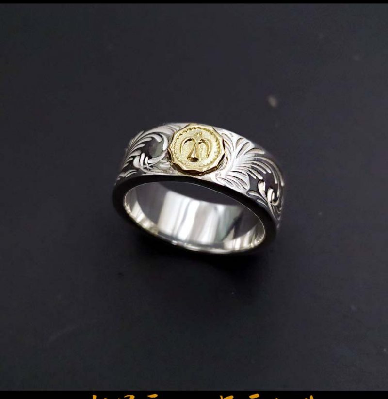 Art Eclipse Handmade Takahashi Goro Štýl Chryzantémový Kľúč Tk Tang Tráva Vtáčí Prsteň Mincový Strieborný Retro Lokomotívny Muži A Ženy Ring