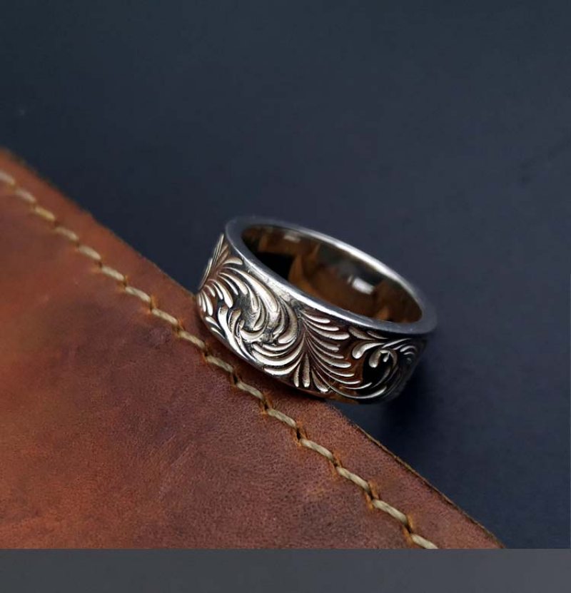 Art Eclipse Handmade Takahashi Goro Štýl Chryzantémový Kľúč Tk Tang Tráva Vtáčí Prsteň Mincový Strieborný Retro Lokomotívny Muži A Ženy Ring