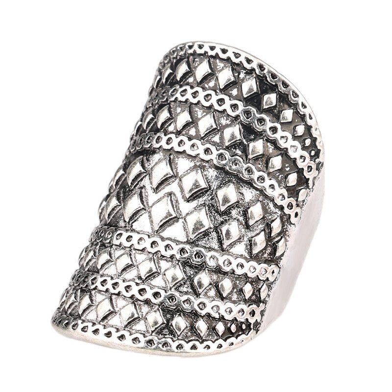 Bohémsky Geometrický Masívny Diamantový Prsteň Prehnaný Punkový Nitovaný Kovový