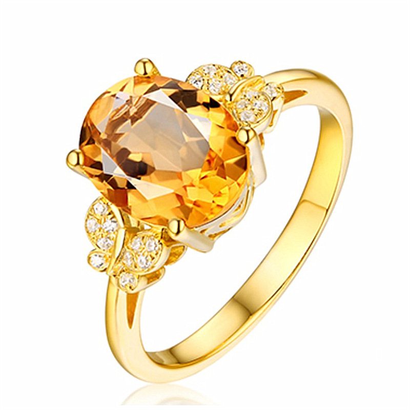 Citrínový Prsteň S Lukom S Diamantmi Ušľachtilého Temperamentu 18k Pozlátený Motýľový Tanečný Štýl Žltý Diamantový