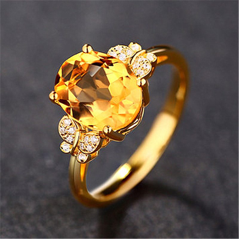 Citrínový Prsteň S Lukom S Diamantmi Ušľachtilého Temperamentu 18k Pozlátený Motýľový Tanečný Štýl Žltý Diamantový