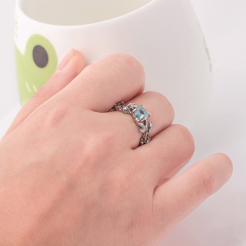 Elegantné Modré Krištáľové Strieborné Prstene Módny Prsteň V Tvare Listu Najlepší Darček Pre Ženy