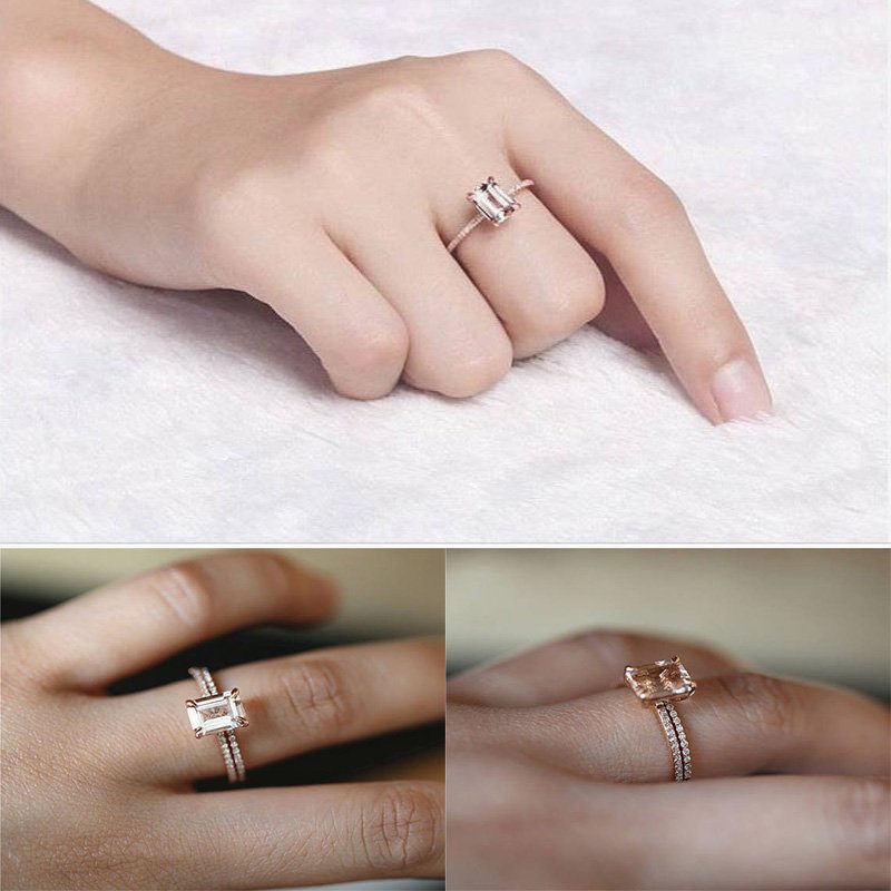 Elegantný Prsteň Z Ružového Zlata 18k Gold Zirkón Jednoduché Geometrické Prstene Na Ruky Šperky Pre Ženy