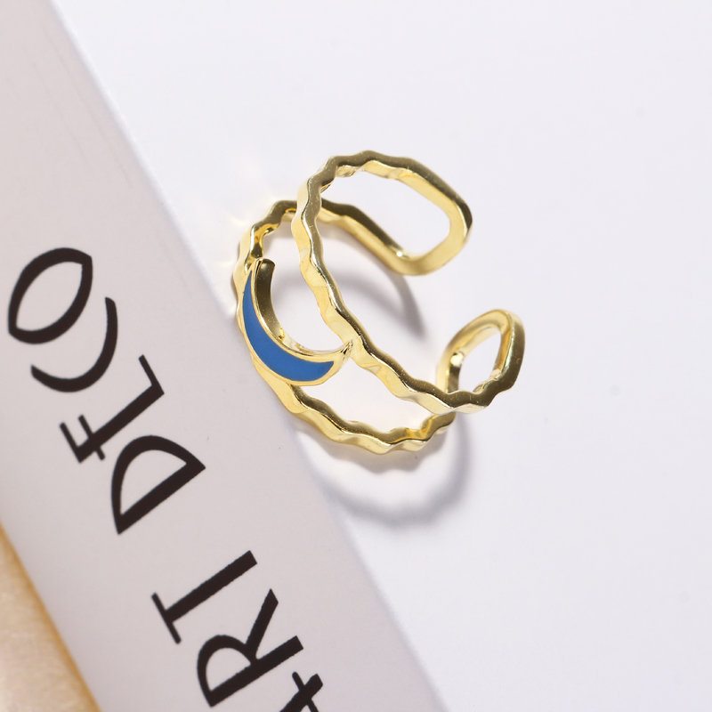 Luxusné 925 Mincové Striebro 18k Zlato Modré Ružové Mesačné Prstene Otvorené Módny Darček Pre Ženy