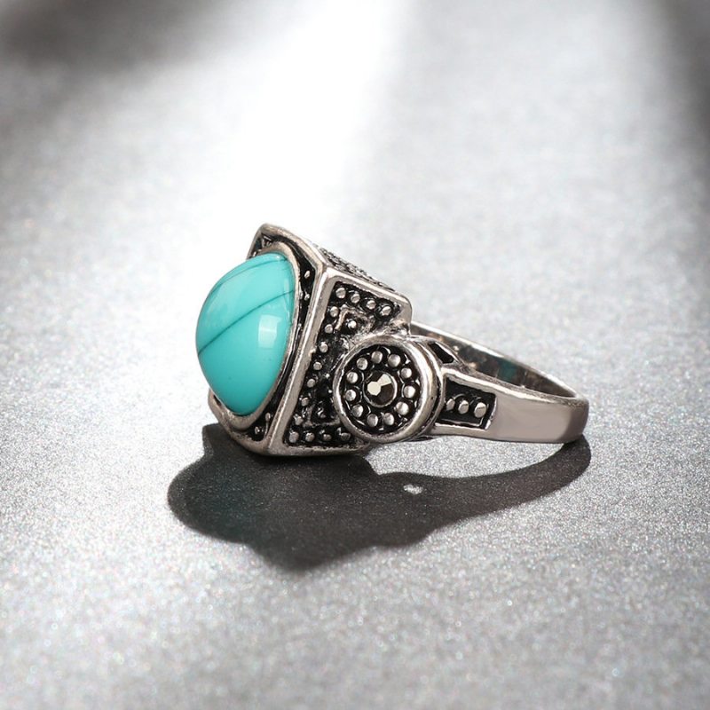 Módny Prsteň Modrý Tyrkysový Krištáľ Geometrické Starožitné Strieborné Prstene Etnické Šperky Pre Mužov