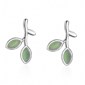 Náušnice Green Leaf Pre Ženy Páry Opálov Sa Hodia K Móde A Jednoduchému Štýlu 925 Sterling Sliver Ear Stud