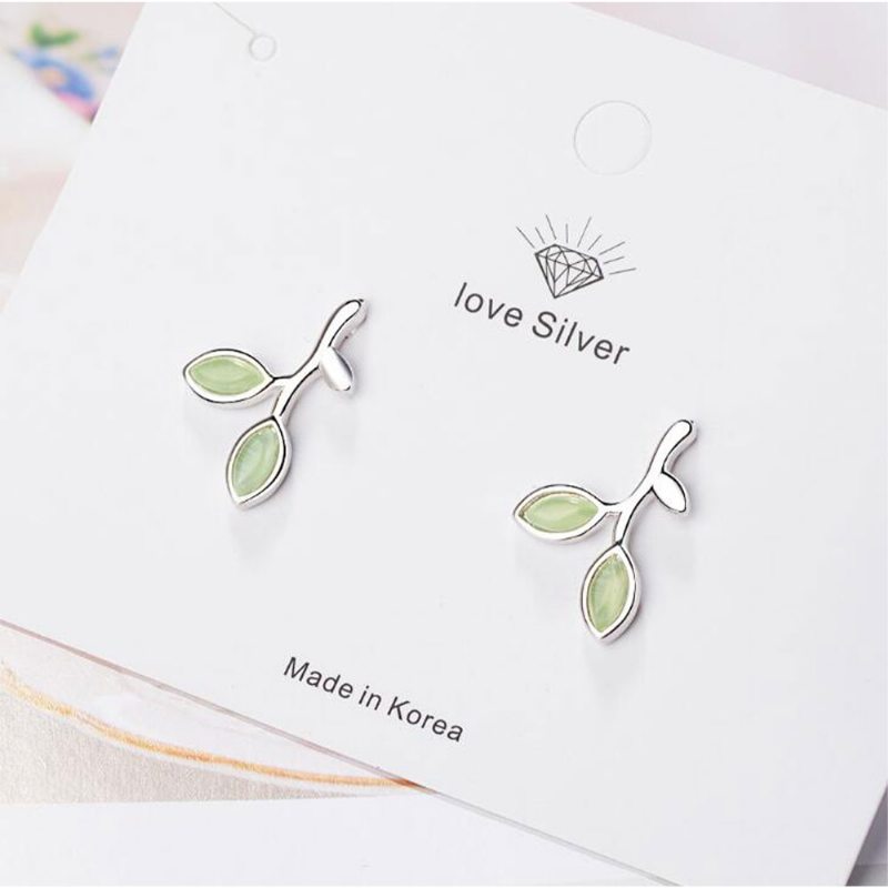 Náušnice Green Leaf Pre Ženy Páry Opálov Sa Hodia K Móde A Jednoduchému Štýlu 925 Sterling Sliver Ear Stud