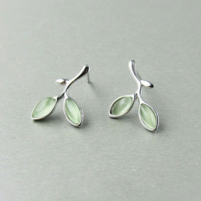 Náušnice Green Leaf Pre Ženy Páry Opálov Sa Hodia K Móde A Jednoduchému Štýlu 925 Sterling Sliver Ear Stud