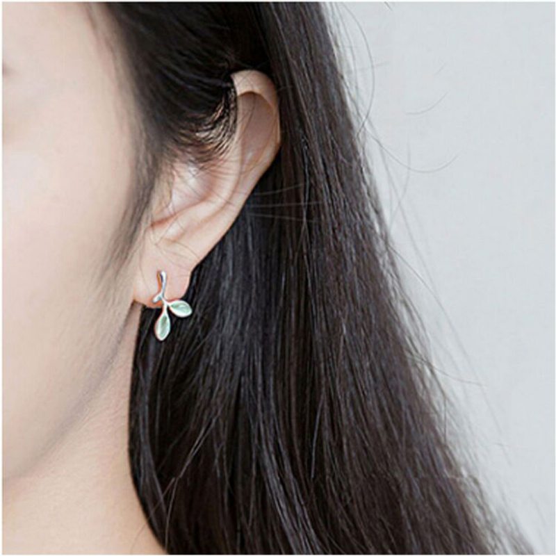 Náušnice Green Leaf Pre Ženy Páry Opálov Sa Hodia K Móde A Jednoduchému Štýlu 925 Sterling Sliver Ear Stud