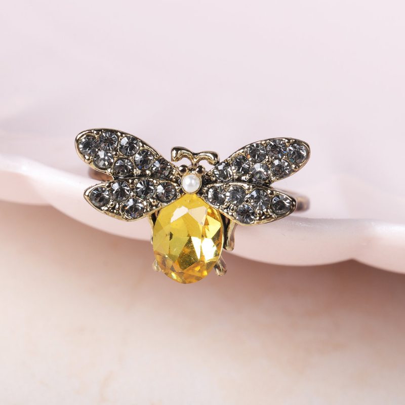 Roztomilé Včelie Prstene S Otvorenými Prstami Luxusné 18-karátové Pozlátené Krištáľové Kamienkové Pre Ženy
