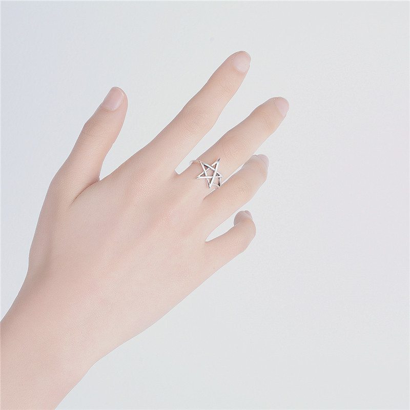 S925 Sterling Silver Retro Hollow Thajský Strieborný Prsteň S Päťcípou Hviezdou Jednoduchý S