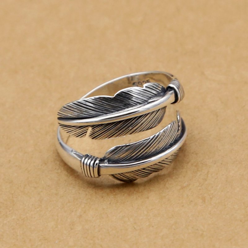 S925 Strieborný Prsteň Z Peria Jednoduché Retro Roman Ins Wind Open Ring Hip Hop Doplnky