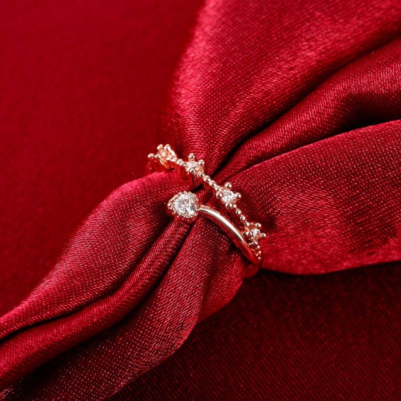 Sladký Luxusný Prsteň Rose Gold Heart Kamienkový Pre Ženy