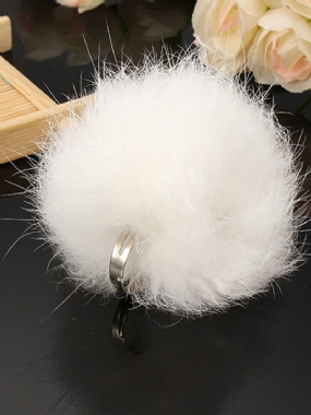 Sladký Roztomilý Prsteň Biela Vlna Fuzzy Ball Nastaviteľné Dámske Prstene