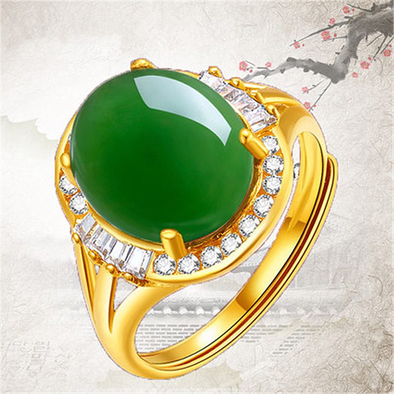 Štvorcový Diamantový Chalcedónový Prsteň Vykladaný Jade Field Darček So Zeleným Nefritom Pre Matku A Dievčatá