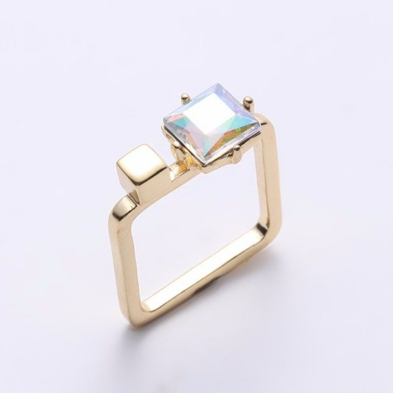 Štýl Vyvažovania Bohemian Ring Alloy Square Rainbow Kamienkový Prsteň