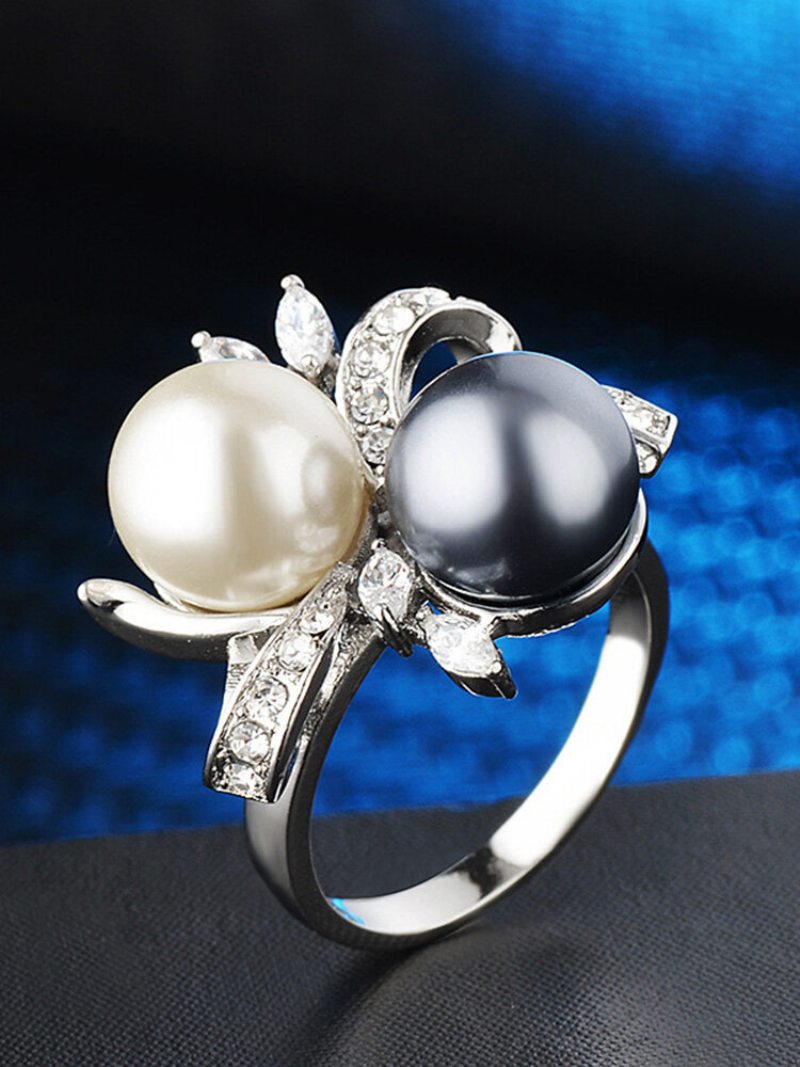 Trendy Geometrické Stereoskopické Prstene S Mašľou Kamienkové Dvojfarebné Vykladané Perlami Elegantné Šperky