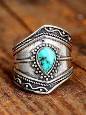 Turquoise Alloy Vintage Bohemian Nepravidelný Prsteň Prstene V Tvare Kvapky