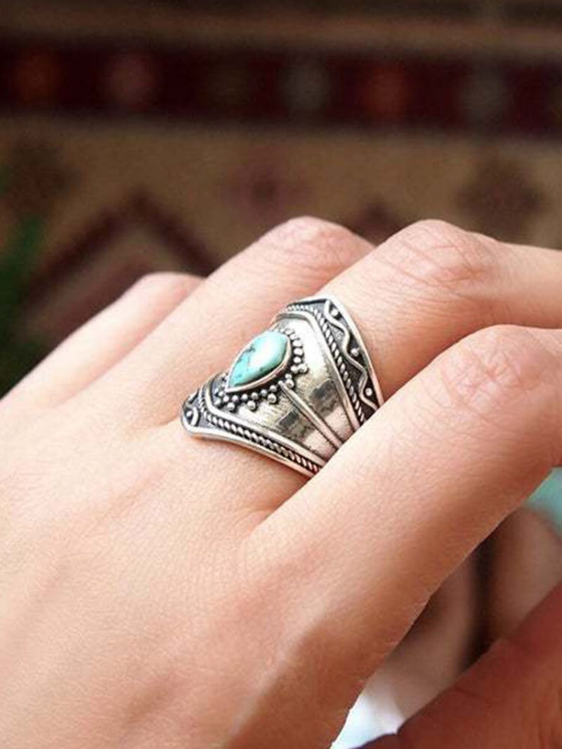 Turquoise Alloy Vintage Bohemian Nepravidelný Prsteň Prstene V Tvare Kvapky