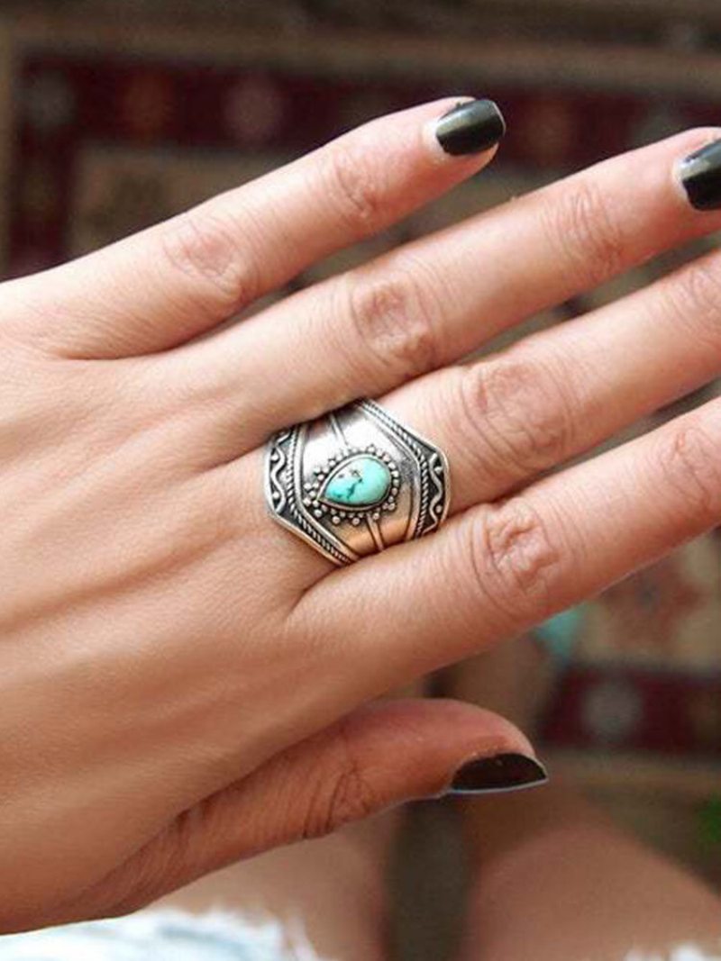 Turquoise Alloy Vintage Bohemian Nepravidelný Prsteň Prstene V Tvare Kvapky