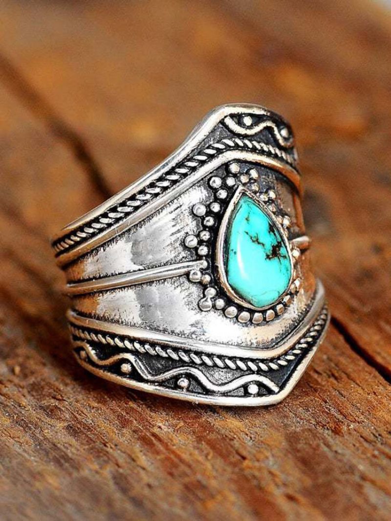 Turquoise Alloy Vintage Bohemian Nepravidelný Prsteň Prstene V Tvare Kvapky