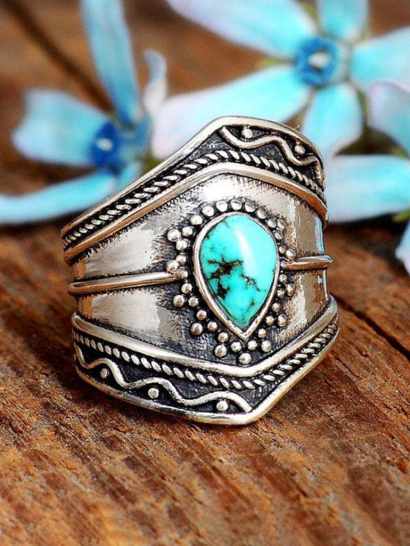 Turquoise Alloy Vintage Bohemian Nepravidelný Prsteň Prstene V Tvare Kvapky