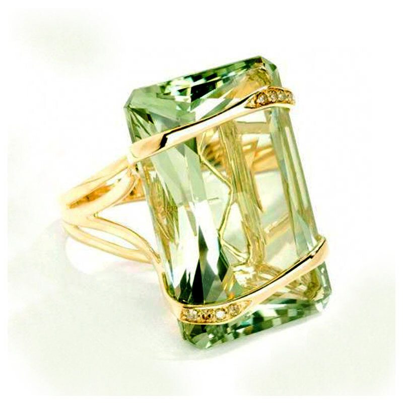 Vintage 18k Zlato Pozlátený Geometrický Štvorcový Zirkónový Prsteň Kovový Drahokam Transparentné Smaragdové Prstene Na Prsty