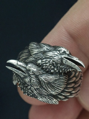 Vintage 925 Postriebrený Dámsky Prsteň Two Crow Men Ring Šperky