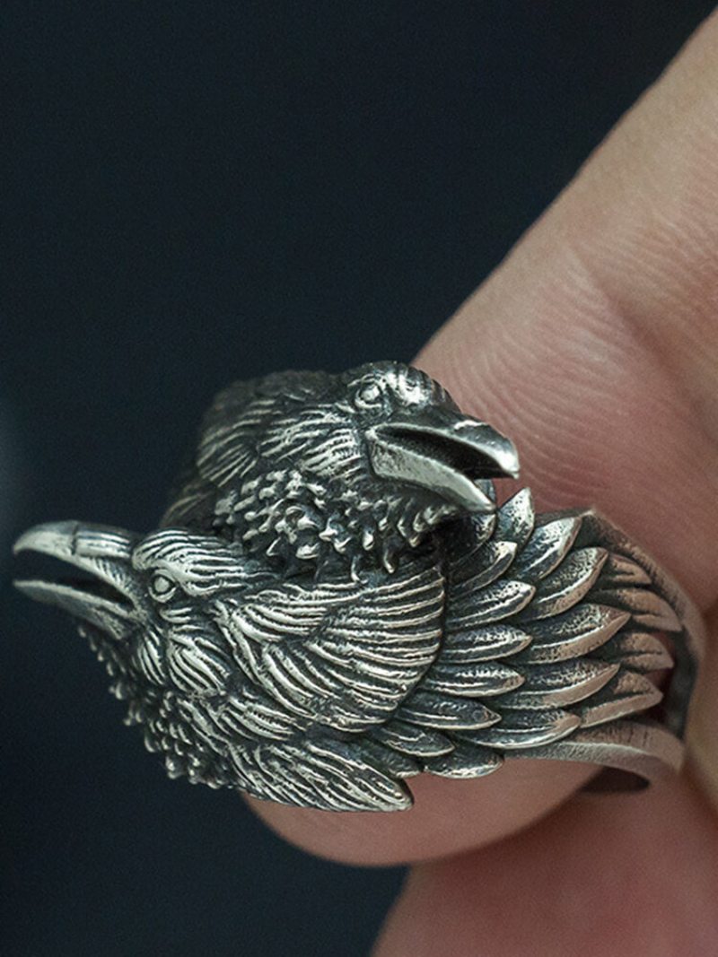 Vintage 925 Postriebrený Dámsky Prsteň Two Crow Men Ring Šperky
