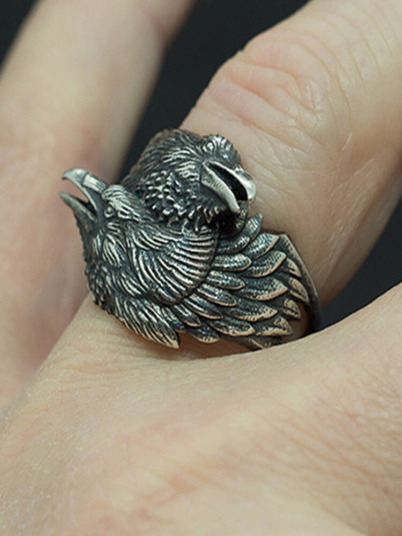 Vintage 925 Postriebrený Dámsky Prsteň Two Crow Men Ring Šperky