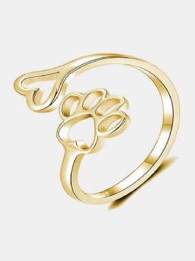 Vintage Alloy Copper Dog Footprint Love Heart Otvorený Dutý Prsteň Ring