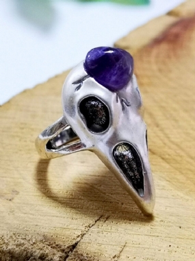 Vintage Ametyst Skeleton Women Ring Bird Lebka Men Šperky Darček