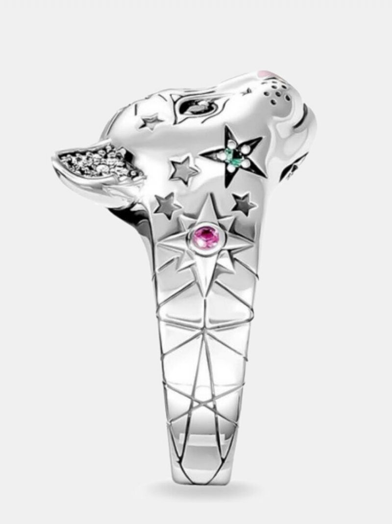 Vintage Animal Women Ring Mačka Hlava Farebný Star Prsteň Šperky Darček