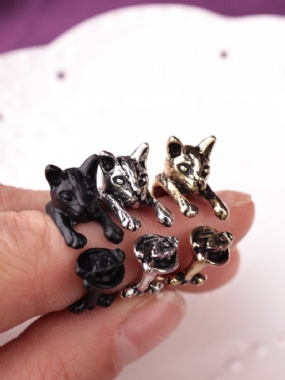 Vintage Animals-shape Women Ring Cute Cat Eat Fish Šperky