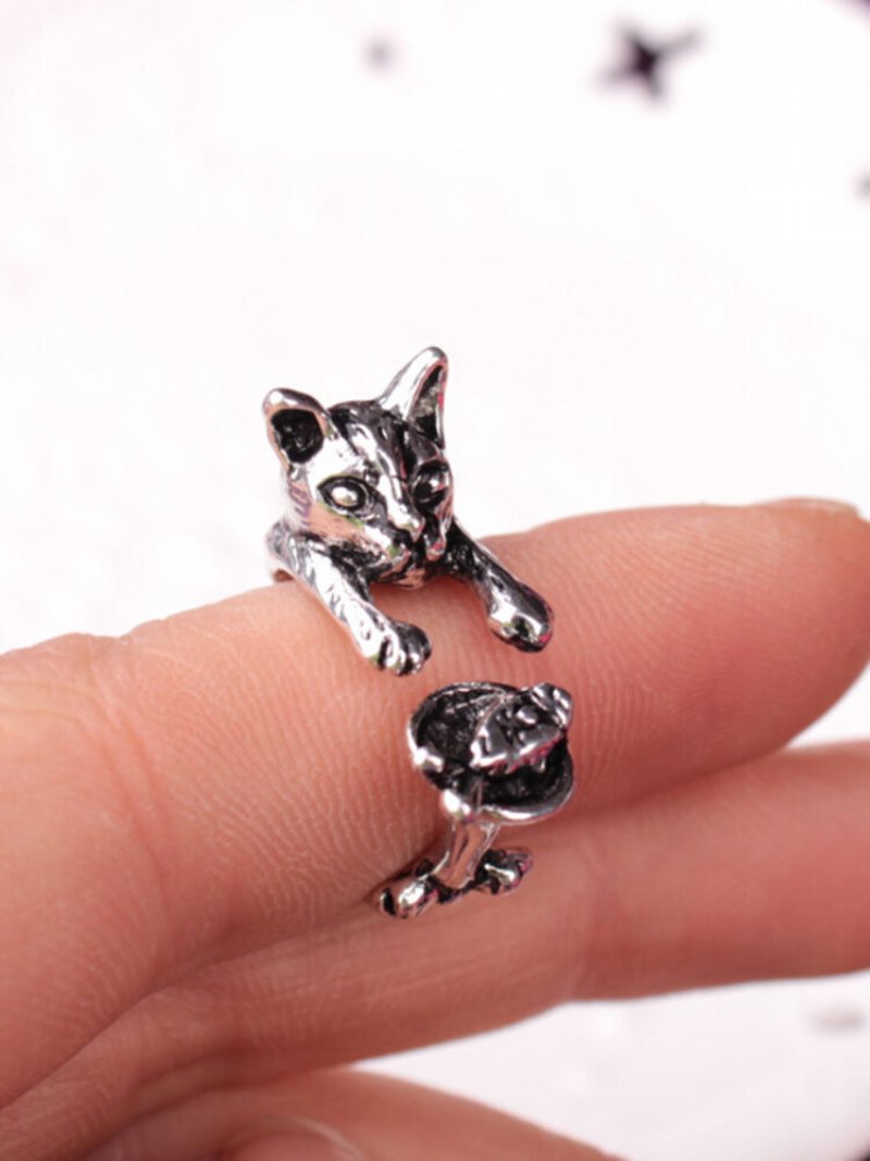 Vintage Animals-shape Women Ring Cute Cat Eat Fish Šperky