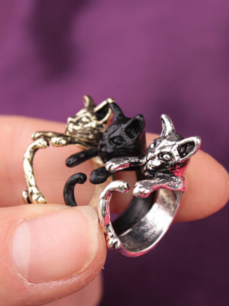 Vintage Animals-shape Women Ring Cute Cat Eat Fish Šperky