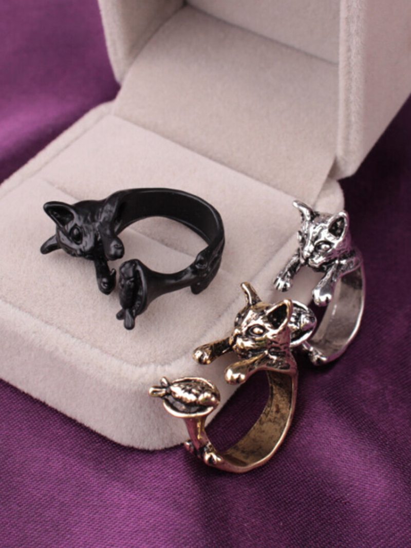 Vintage Animals-shape Women Ring Cute Cat Eat Fish Šperky