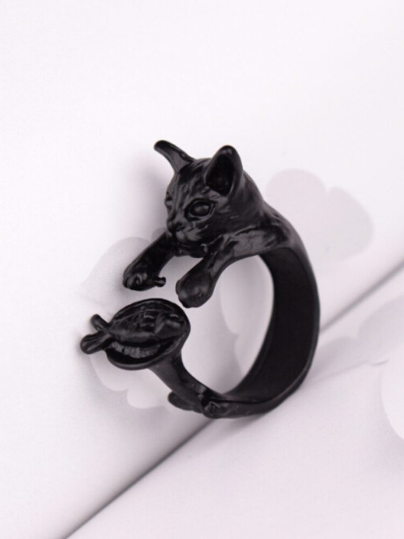 Vintage Animals-shape Women Ring Cute Cat Eat Fish Šperky
